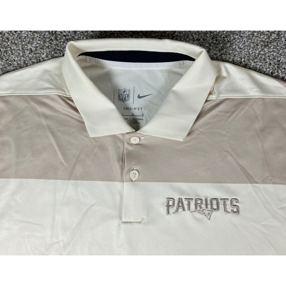 Nike NFL New England Patriots Dri-FIT Tan Striped Golf Polo Shirt Mens Large